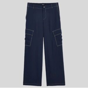 Madewell Navy Wide-Leg Cargo Pants with Contrast Stitching